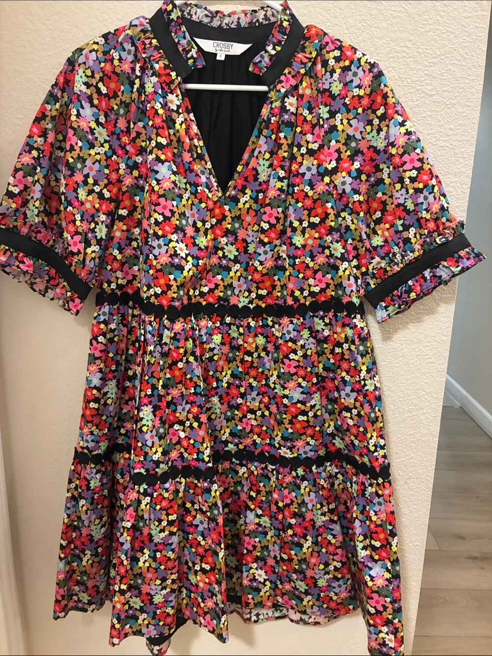 CROSBY by Mollie Burch Multicolor Floral V-Neck Tiered Dress